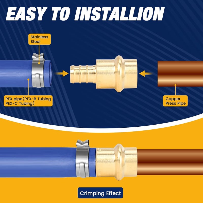 Abbiemo 12PCS 1/2” Propress x 1/2" PEX Adapter Crimp Fittings Brass Coupling with EPDM O-Ring for Copper Pipe Connections 250 PSI Pressure Rating Leak-Proof ASTM F1807 - Image 4